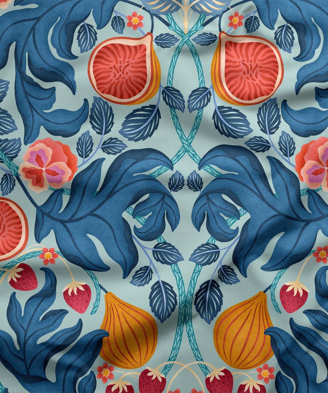 Figs & Strawberries Fabric • Botanical Fabric • Powder Blue • Swatch