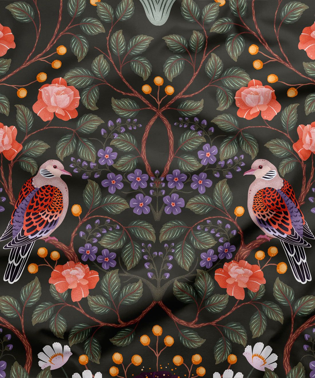 Turtle Doves Fabric • Bird Fabric • Original • Swatch