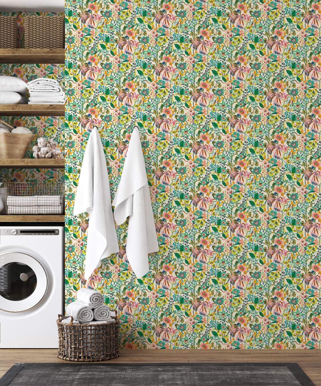 Jardin Aux Mille Fleurs • Colorful Bold Floral Wallpaper • Kitty McCall • Insitu