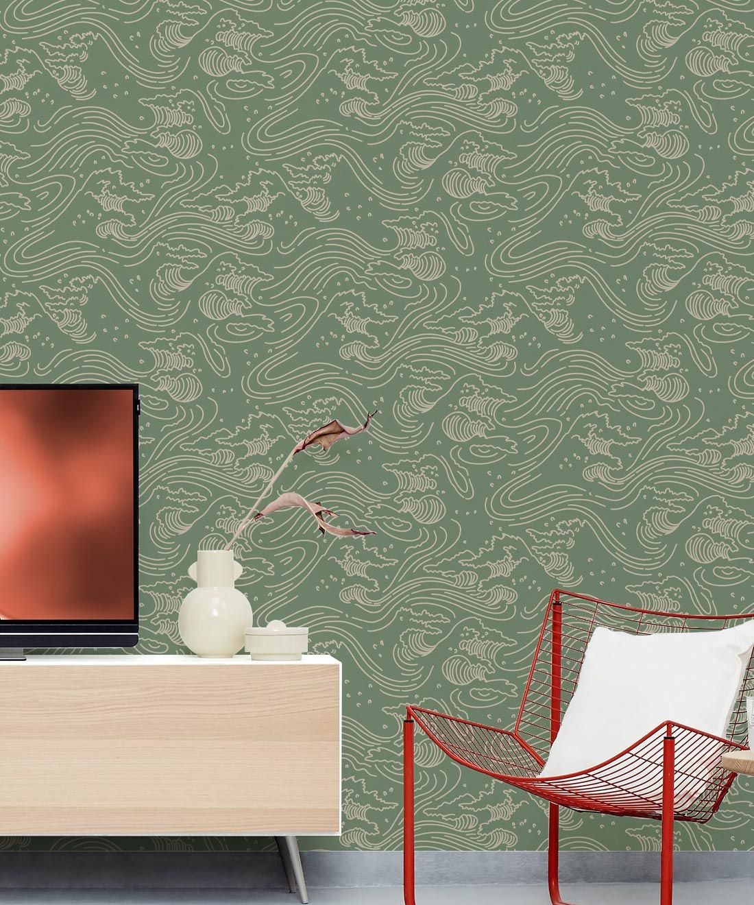 Pororoca Wave Wallpaper • Olive • Insitu