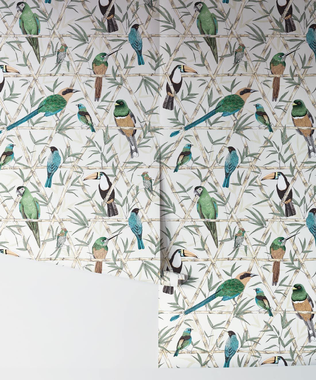 Bamboo Birds Wallpaper • Jacqueline Colley • Ivory • Rolls