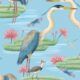 Heron Jacana Giant Lillypad Wallpaper • Blue Sky • Swatch