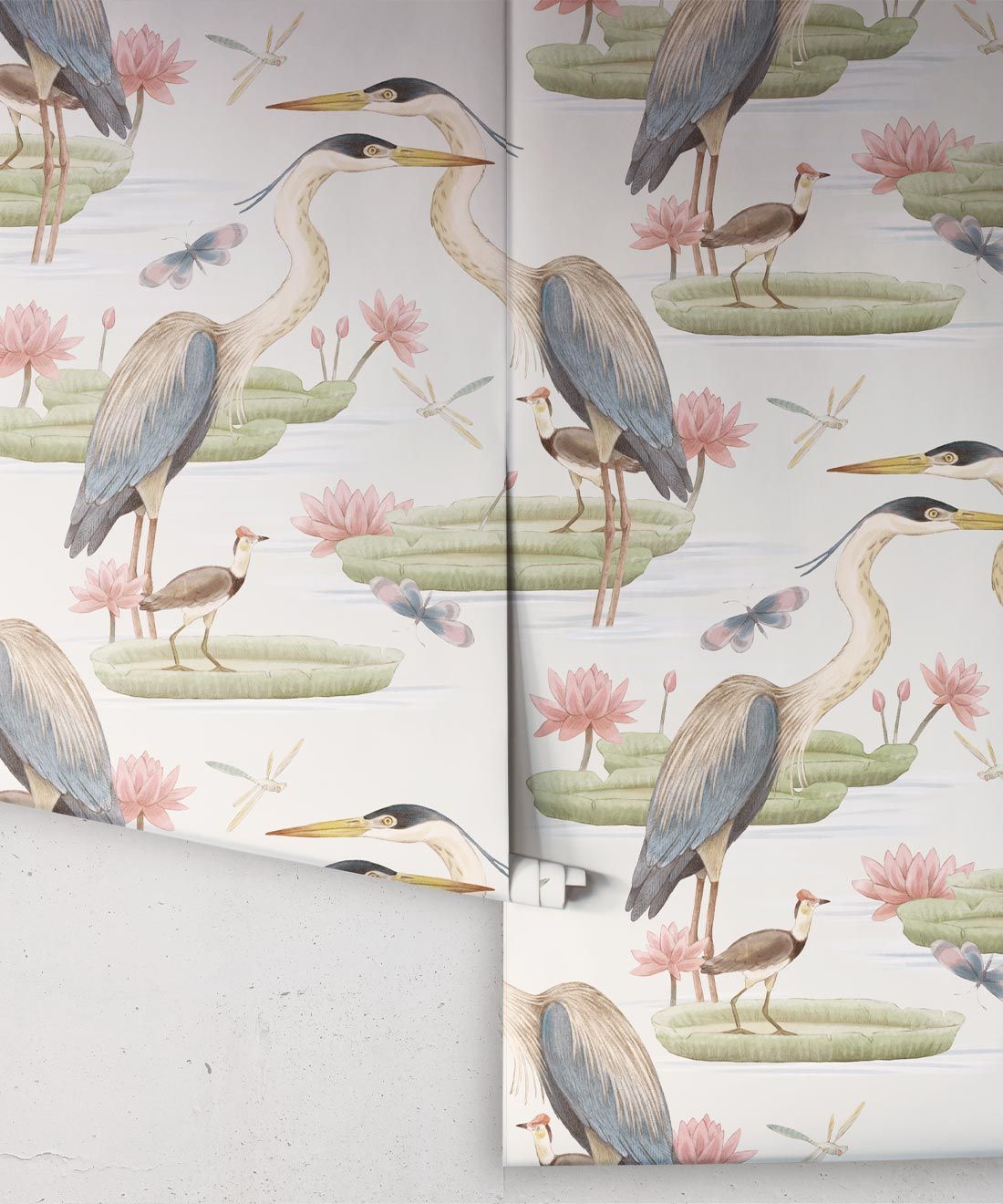 Heron Jacana Giant Lillypad Wallpaper • Snowflake • Rolls
