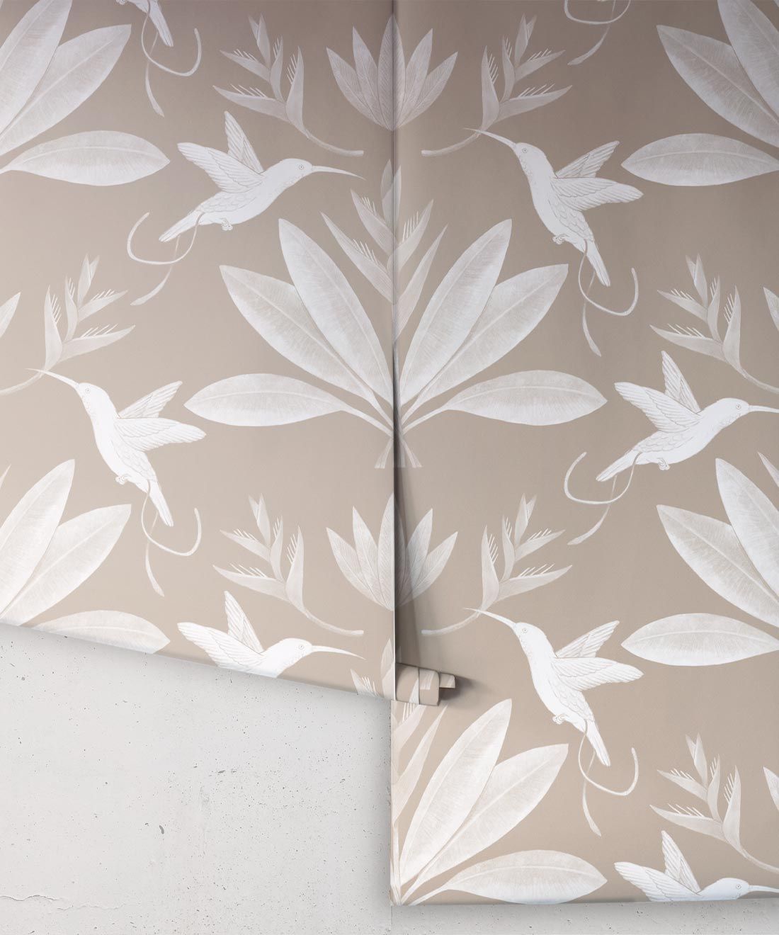 Hummingbirds & Heliconias Wallpaper • Allira Tee • Bird Wallpaper • Sand • Rolls