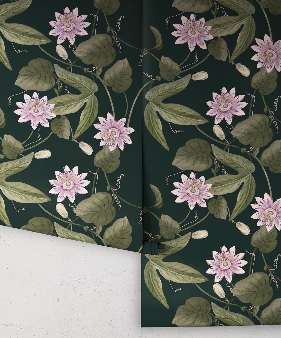 Passiflora Wallpaper • Dark Green • Rolls