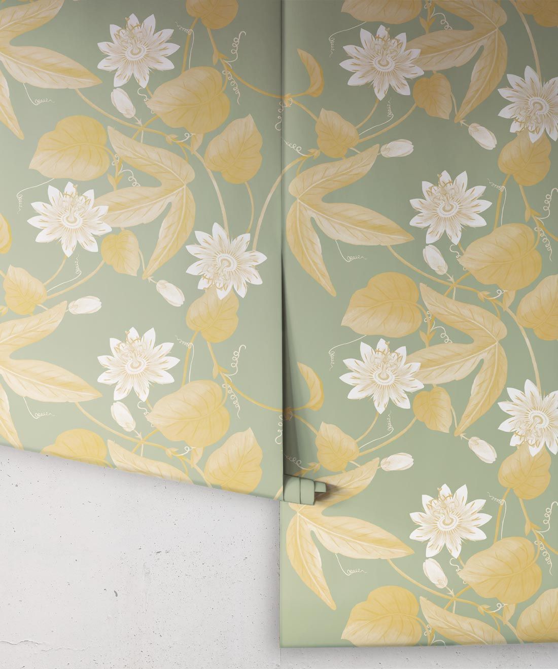 Passiflora Wallpaper • Olive • Rolls