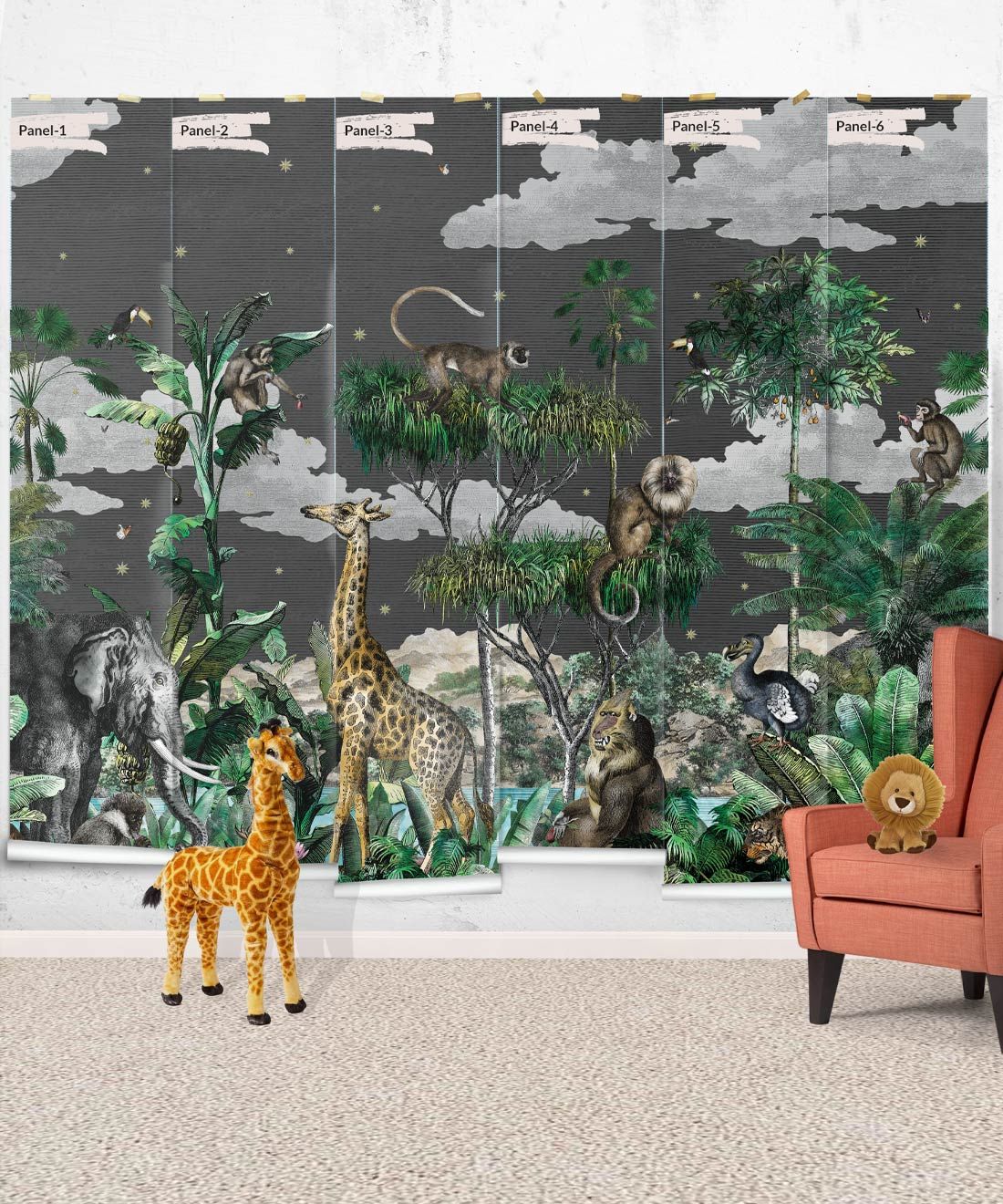 Etched Safari Mural • Animal Wallpaper • Night • Rolls