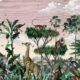 Etched Safari Mural • Animal Wallpaper • Pink Sky • Swatch