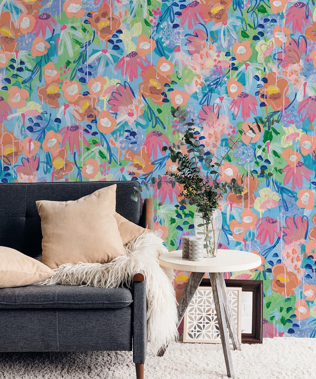 Love Club Wallpaper • Tiff Manuell • Colorful Floral Wallpaper • Insitu With table