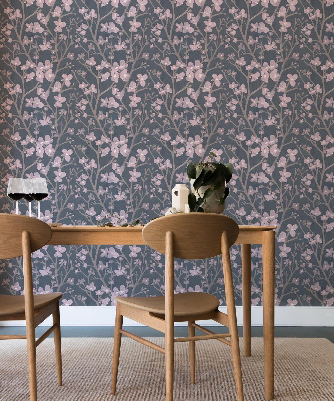 Quince Wallpaper • Floral Wallpaper • Gray • Insitu