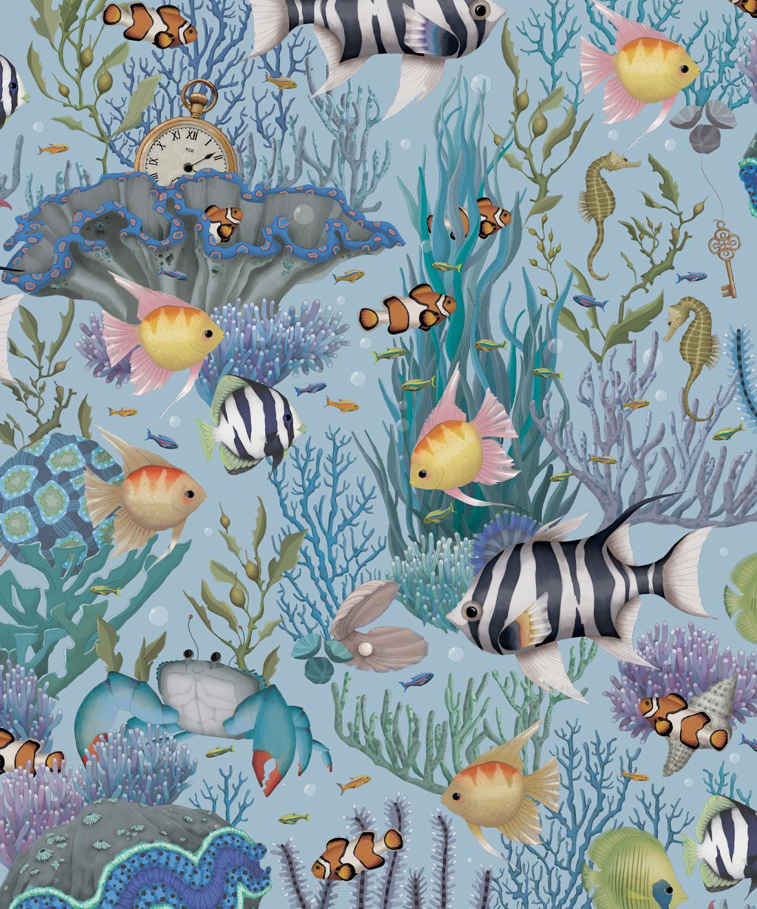 Treasure Reef Wallpaper • Children's Wallpaper • Island Blue • Swatch