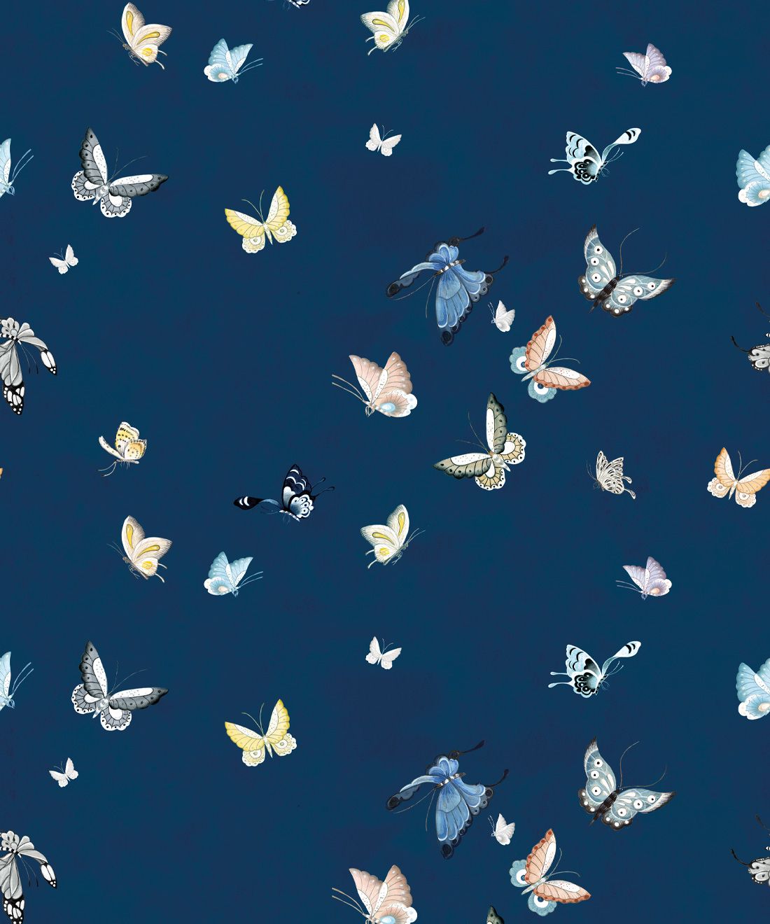 Butterflies Wallpaper • Navy • Swatch