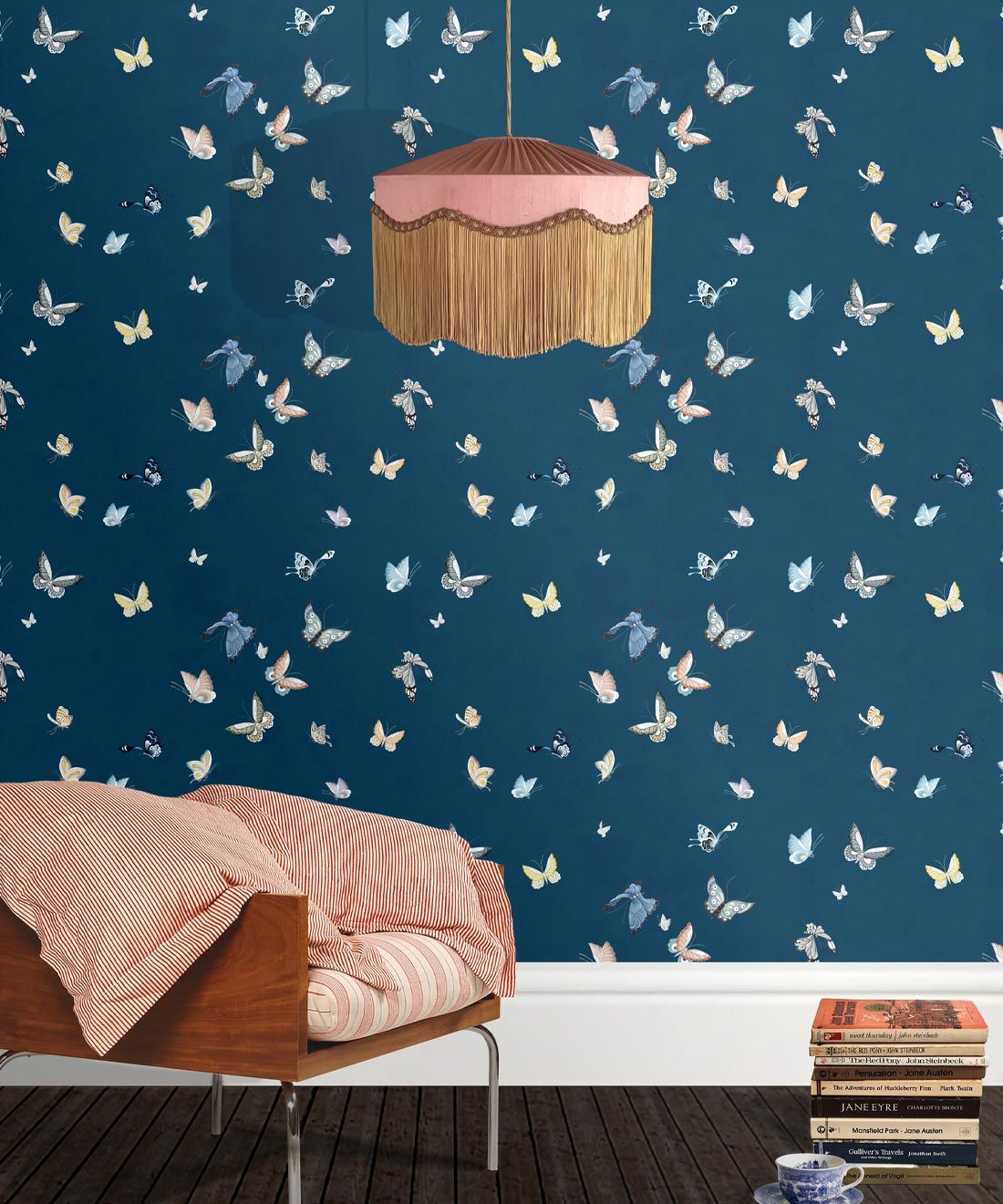 Butterflies Wallpaper • Navy • Insitu