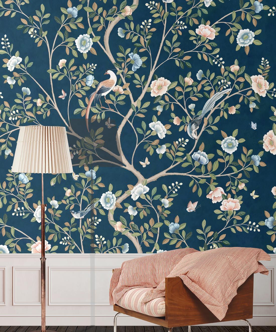 Camellia Tree Mural • Navy • Insitu