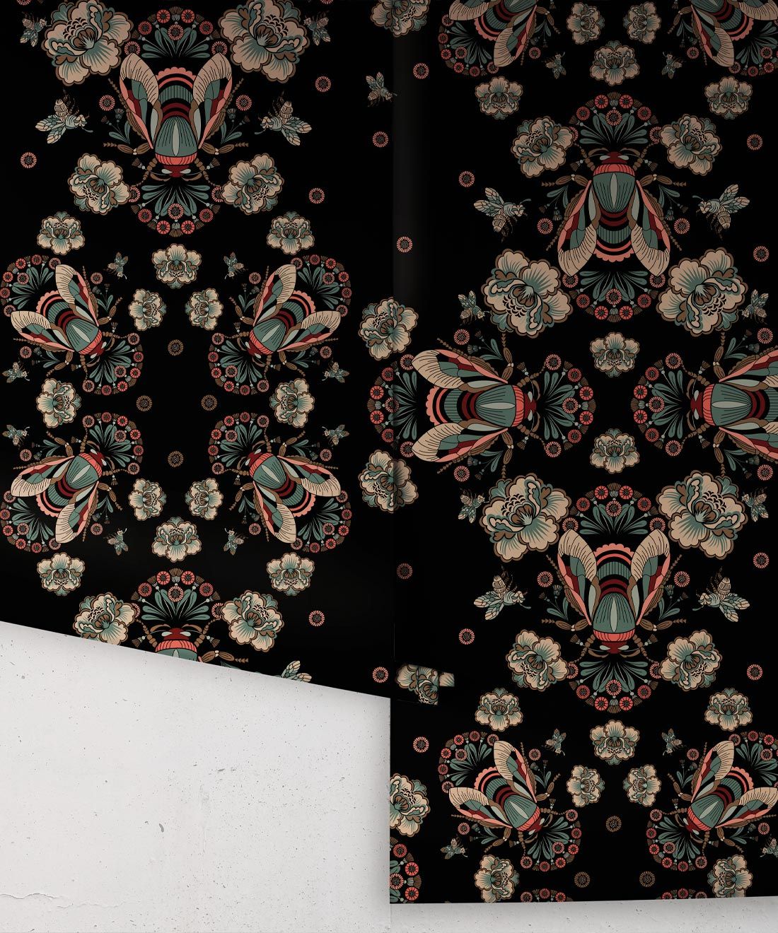 Bees Lace Wallpaper • Black • Rolls