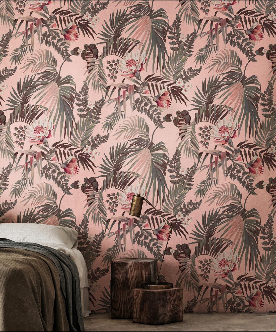 Majestic Palm Wallpaper • Palm Rose • Insitu 2 Bedroom