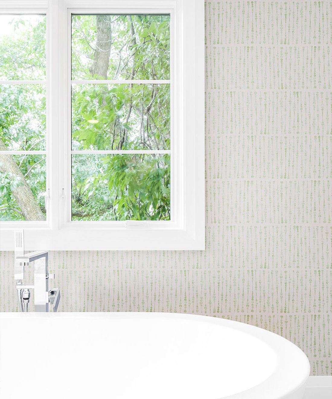 Cercles Deux Wallpaper • Sage Light Beige • Insitu Bathroom