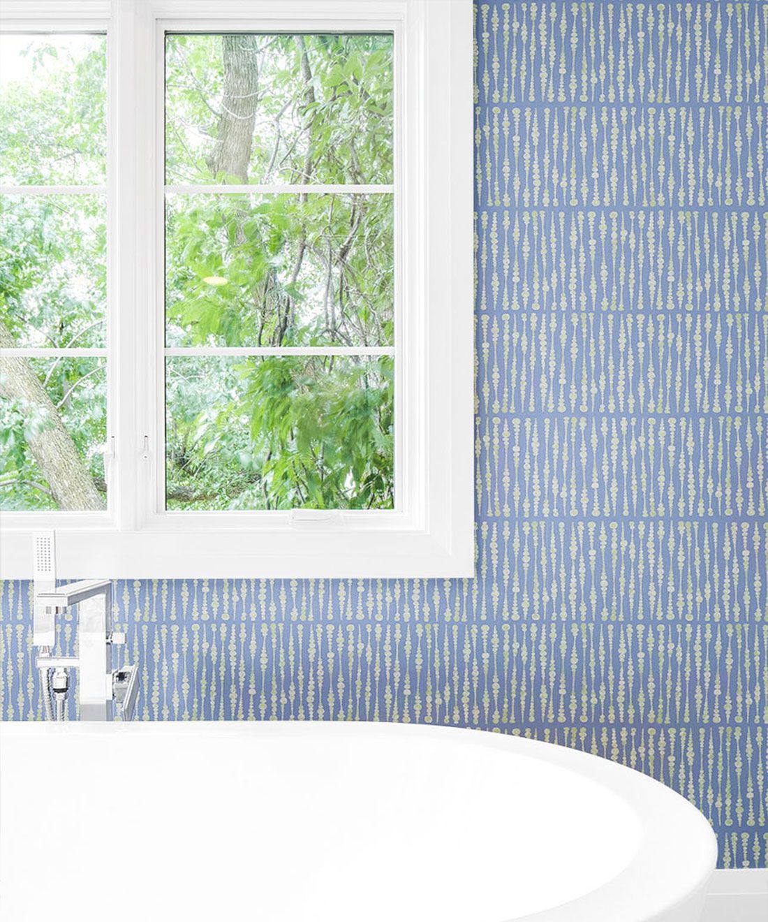 Cercles Deux Wallpaper • Sage Navy • Insitu Bathroom