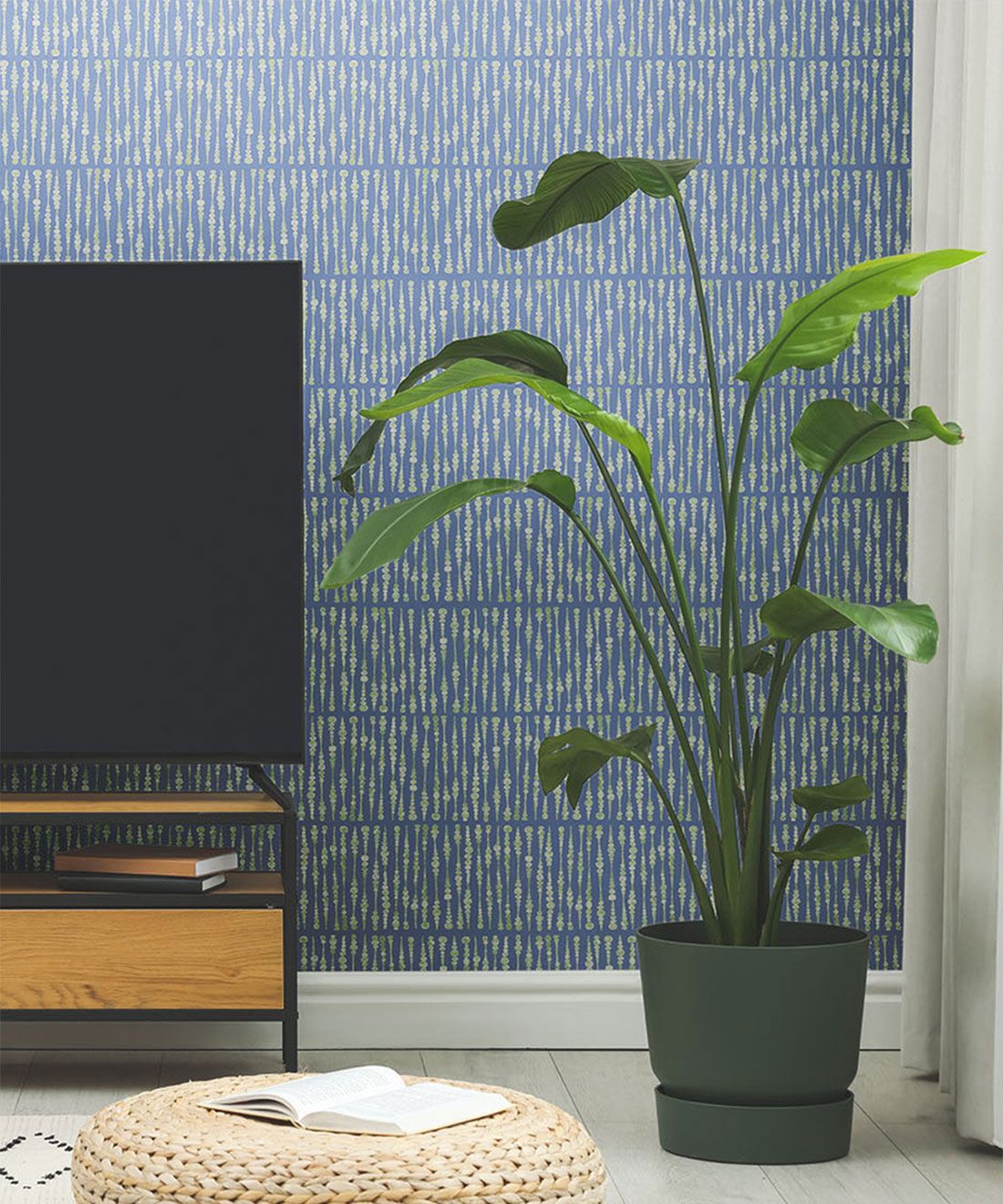 Cercles Deux Wallpaper • Sage Navy • Insitu Living Room