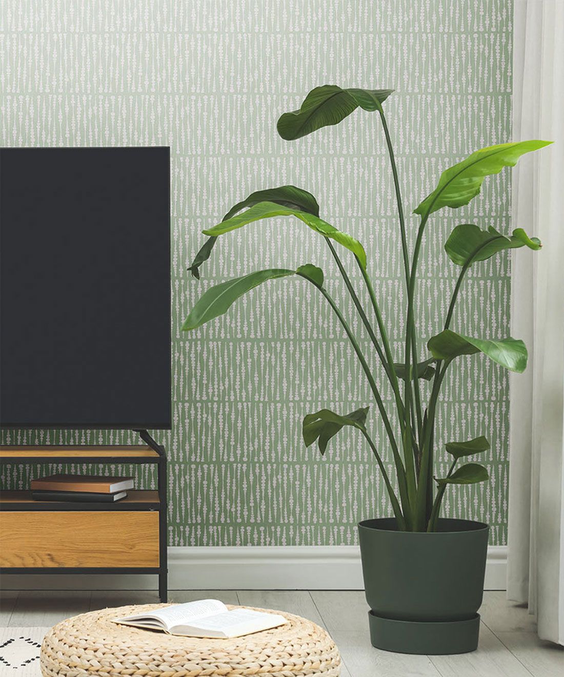 Cercles Deux Wallpaper • Snow Green • Insitu Living Room