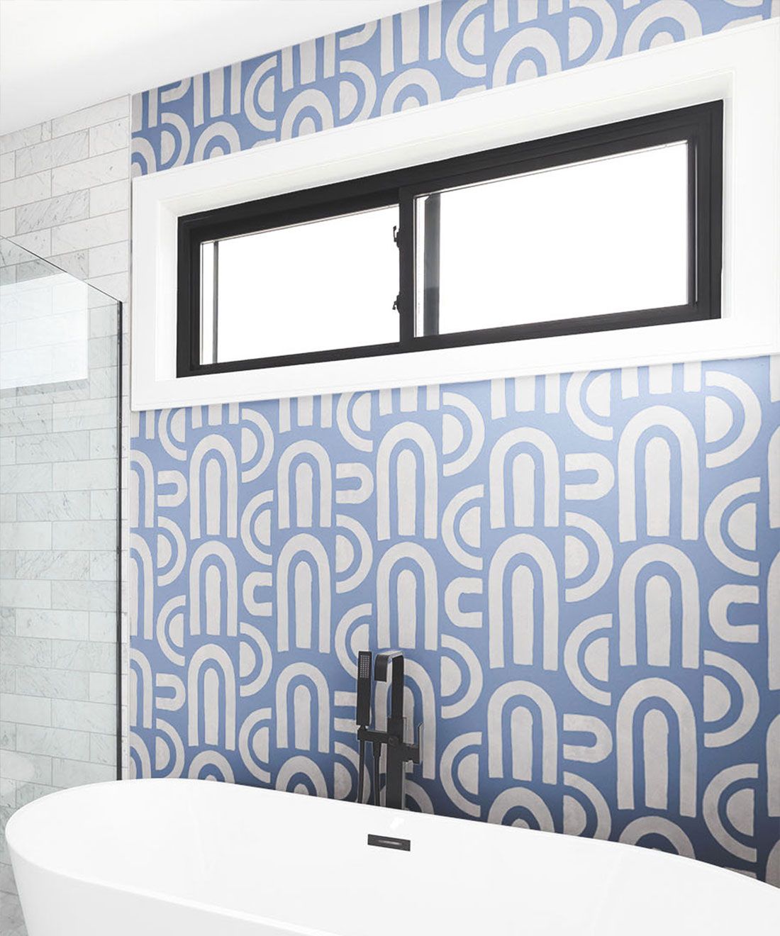 Formes Deux Wallpaper • Grey Navy • Insitu Bathtub