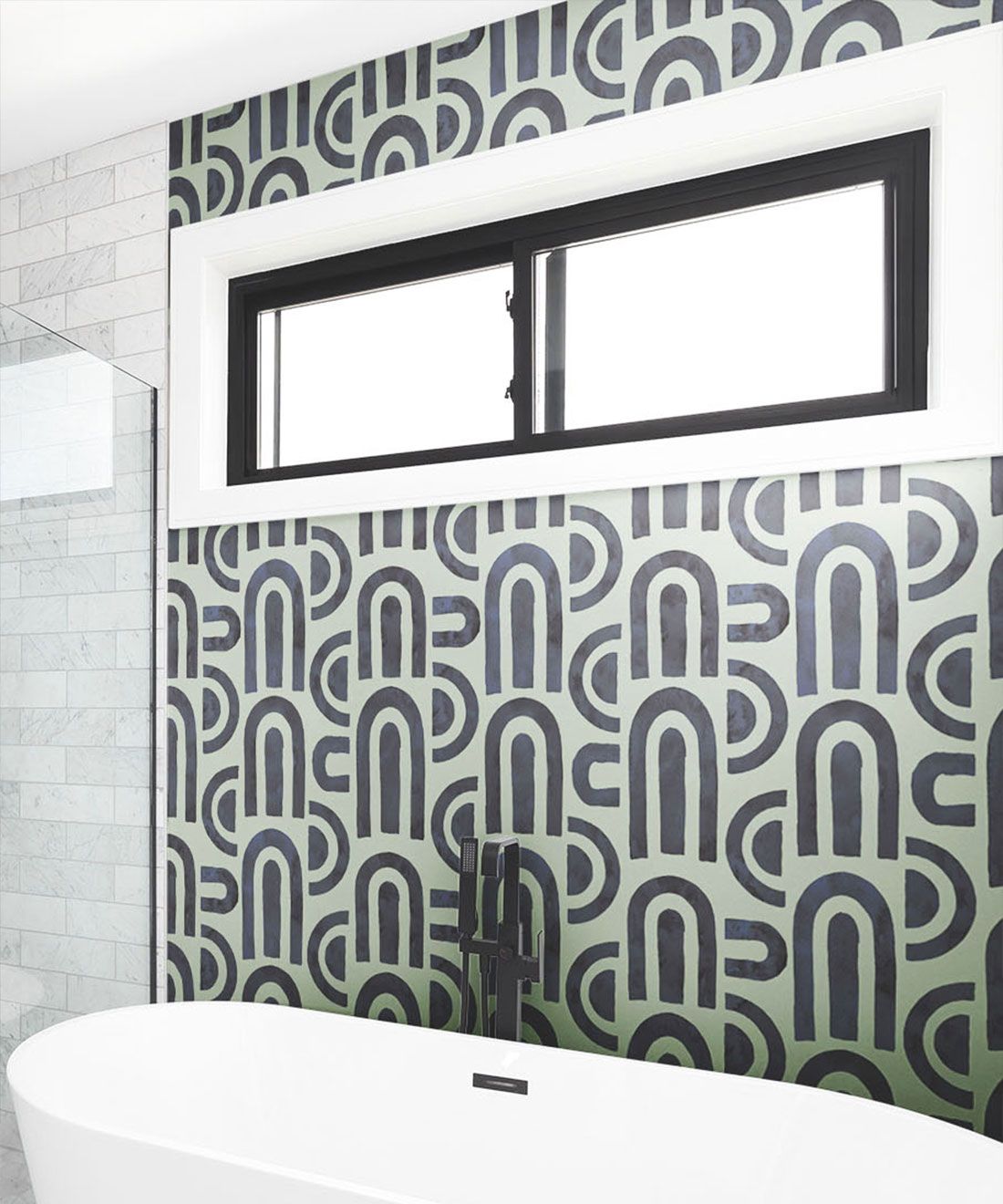 Formes Deux Wallpaper • Midnight Green • Insitu Bathtub