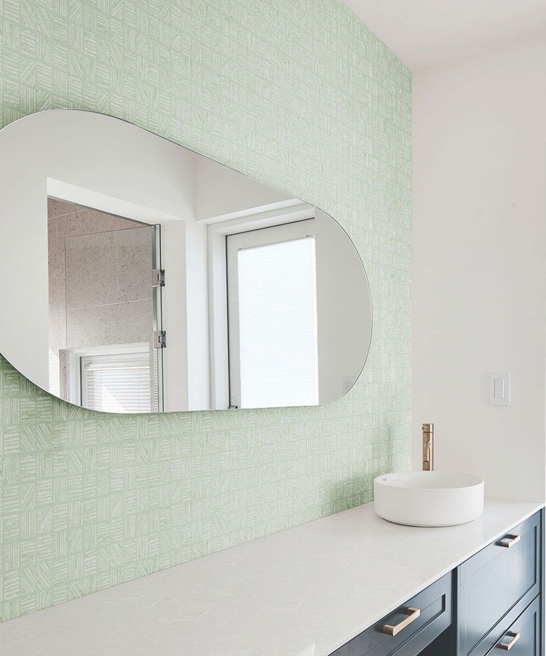 Lignes Deux Wallpaper • Sage Green • Insitu Bathroom