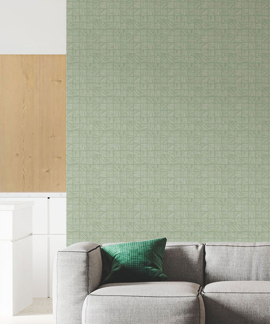 Lignes Deux Wallpaper • Sage Green • Insitu Sofa
