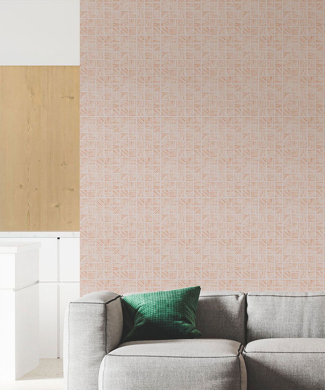 Lignes Deux Wallpaper • Sienna Light Beige • Insitu Sofa
