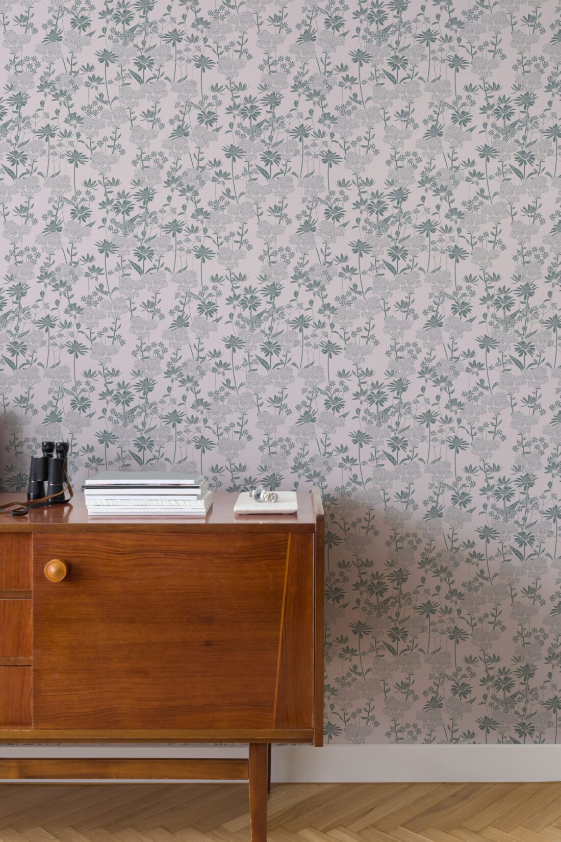 In The Bloom Collection - Wallpaper Republic - London Street Flowers Wallpaper - Colorway: Moss - Insitu