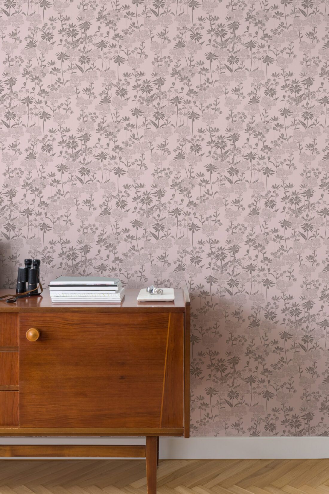 In The Bloom Collection - Wallpaper Republic - London Street Flowers Wallpaper - Colorway: Muted Pink - Insitu