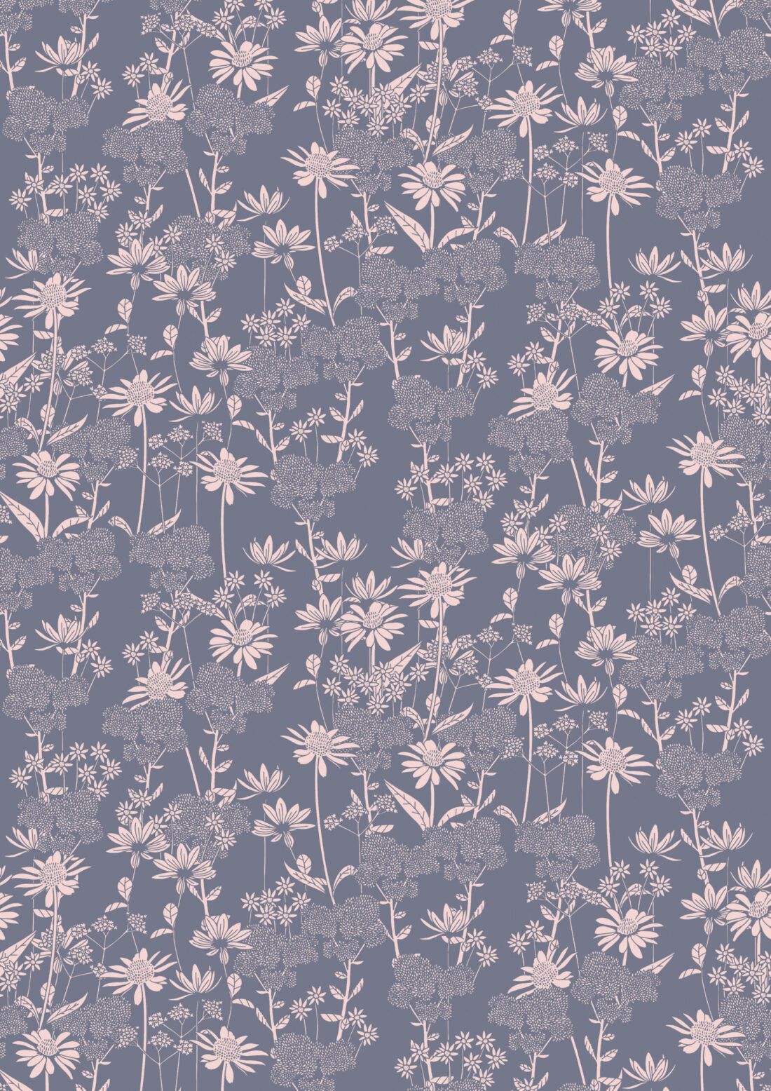 In The Bloom Collection - Wallpaper Republic - London Street Flowers Wallpaper - Colorway: Steel Blue - Swatch