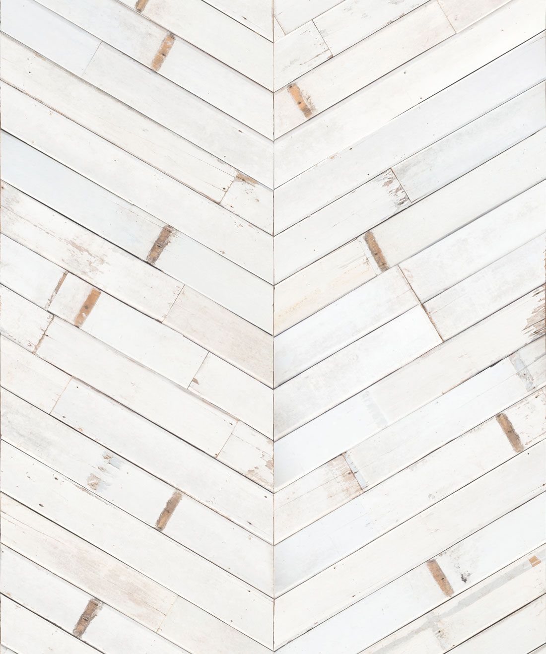 Distressed Timber Chevron • White Wallpaper