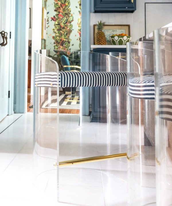 Candy Stripe Fabric • Black and White Striped Fabric • Bethany Linz • upholstered kitchen stools by Jewel Marlowe