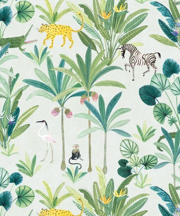 Jungle Wallpaper, Animal Kingdom Cream by Bethany Linz