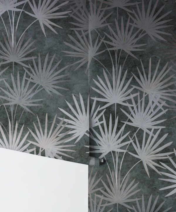 Oriental Palm leaf wallpaper Charcoal