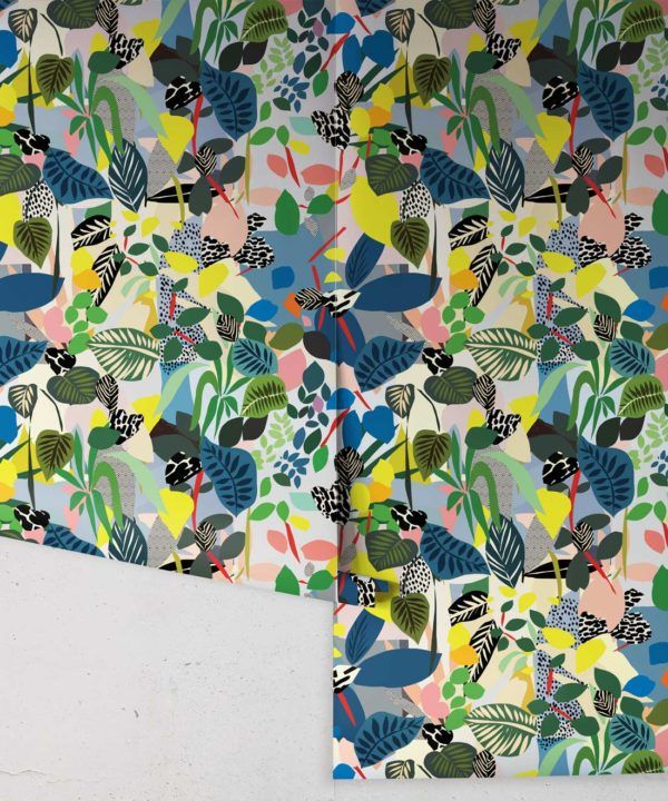 Hockney Wallpaper featuring colourful overlapping leaves