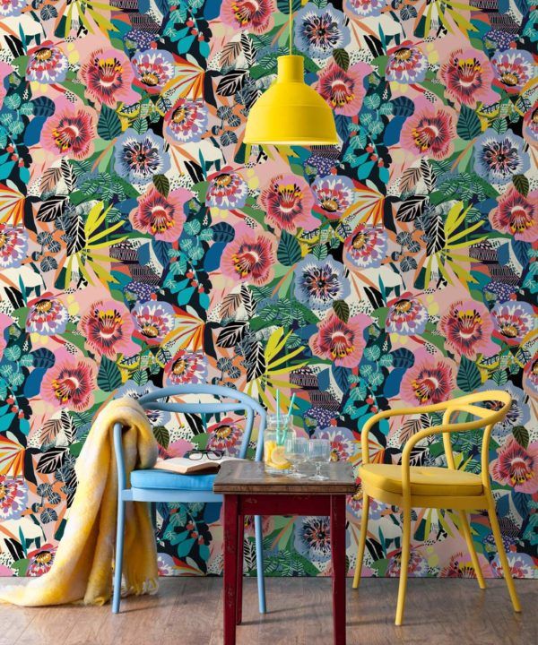 Summer Garden Wallpaper by Kitty McCall featuring assorted colours. Floral Wallpaper