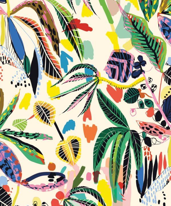 Wilderness Wallpaper by Kitty McCall, colourful tropical wallpaper