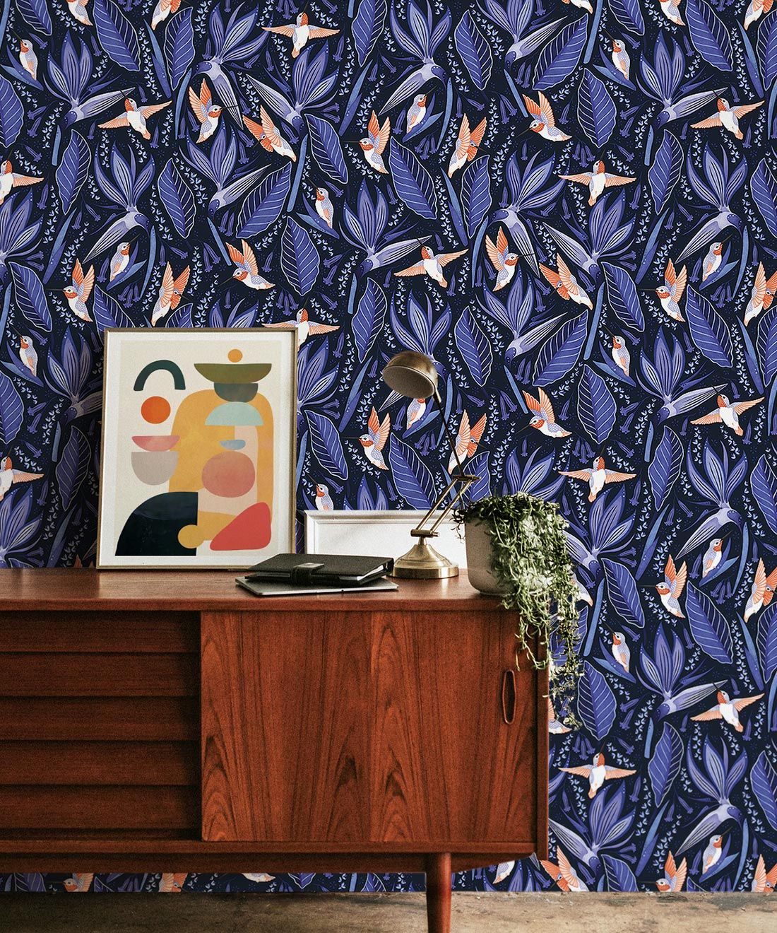 Hummingbird Wallpaper • Birds Of Paradise Flower • Bird Wallpaper • Blue Wallpaper Insitu