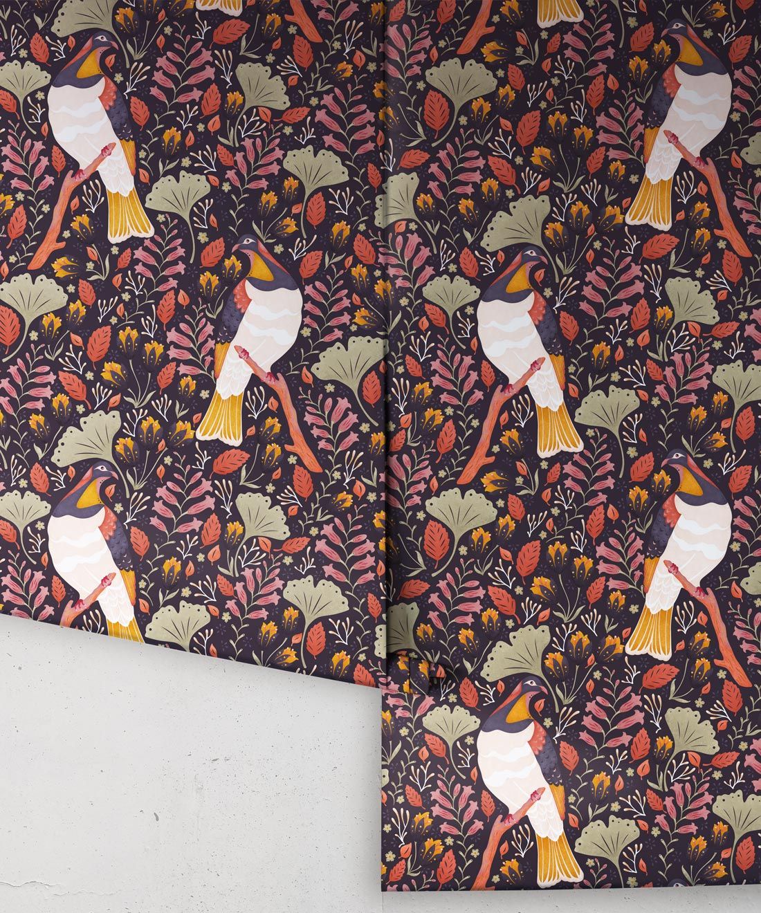 Kereru Wallpaper • Wood Pigeon• Bird Wallpaper • Orange Wallpaper • Midnight