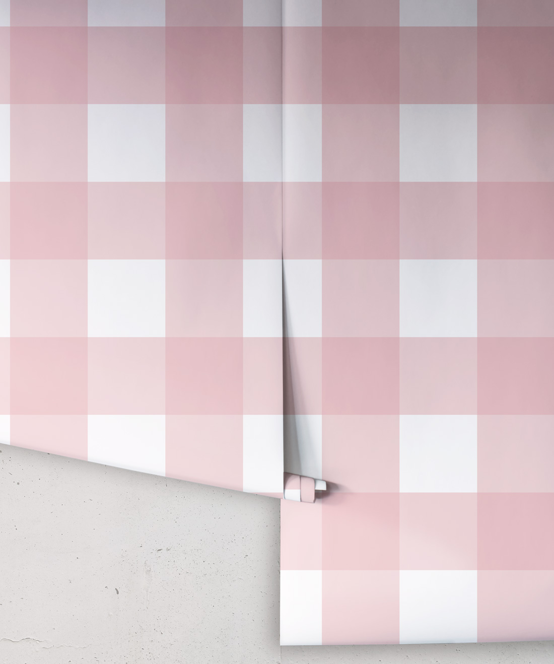 Rose Pink Blocks Square Tile Checks White Checkered Plaid Double Roll Wallpaper 