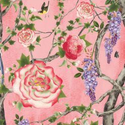 Empress Wallpaper • Romantic Wallpaper • Floral Wallpaper • Chinoiserie Wallpaper • Coral colour wallpaper swatch