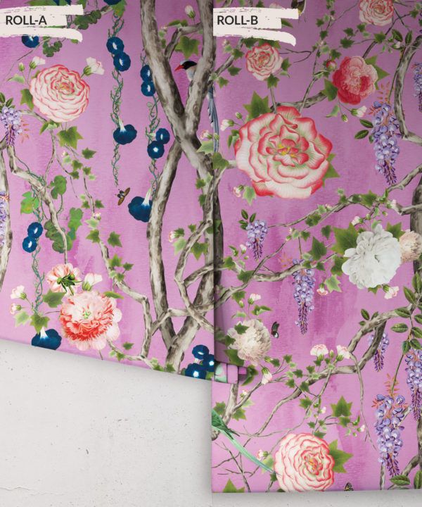 Empress Wallpaper • Romantic Wallpaper • Floral Wallpaper • Chinoiserie Wallpaper • Plum Purple colour wallpaper rolls