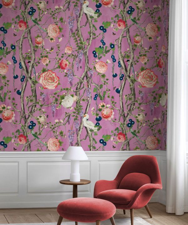 Empress Wallpaper • Romantic Wallpaper • Floral Wallpaper • Chinoiserie Wallpaper • Plum Purple colour wallpaper insitu