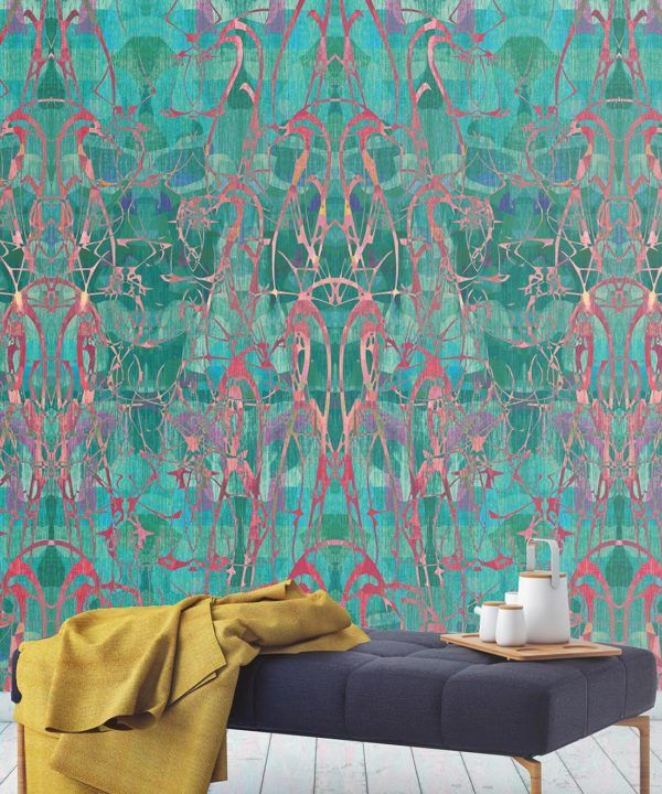 Camoufleur Wallpaper • Rainforest • Teal Wallpaper • Abstract Wallpaper insitu
