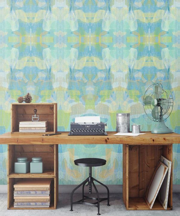 Camoufleur Wallpaper • Turquoise • Blue Yellow Wallpaper • Abstract Wallpaper insitu