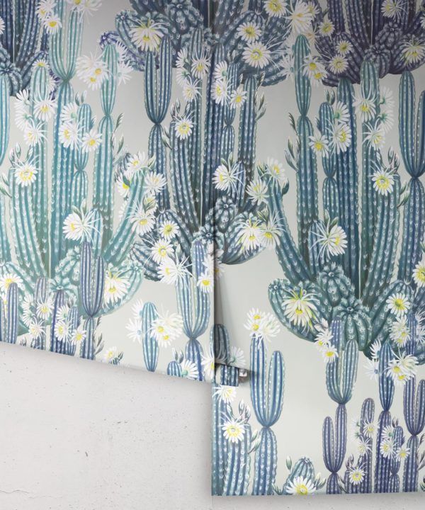 San Pedro Wallpaper Blue • Cactus Wallpaper • Succulents Wallpaper • Desert Wallpaper Rolls