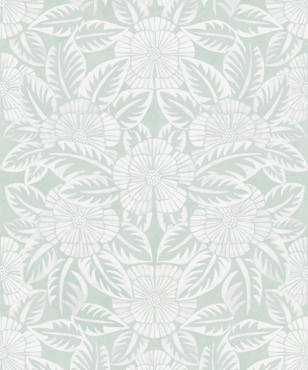 Calcutta Wallpaper • Flower and Leaf Motif Design • Ethnic Wallpaper • Aqua Wallpaper • Swatch