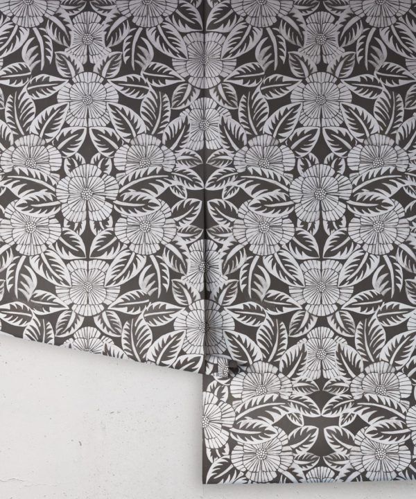 Calcutta Wallpaper • Flower and Leaf Motif Design • Ethnic Wallpaper • Charcoal Wallpaper • Rolls